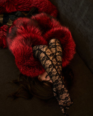 Silver Fox Fur Trimmed Lace Gloves