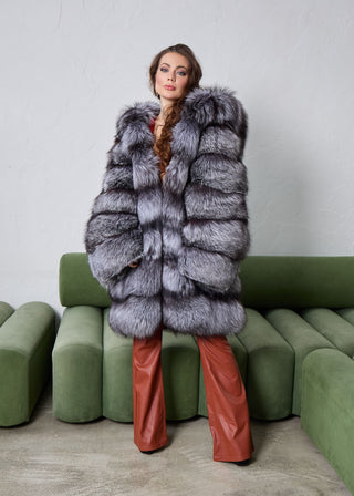 Transformable 2 in 1 Silver Fox Fur Coat / Vest