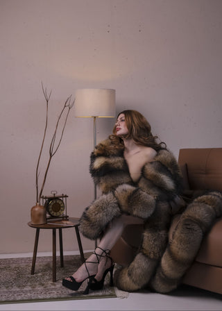 Gorgeous Finn Raccoon Fur Trimmed Nightgown – Luxury Floor-Length Robe