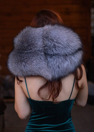 Saga Blue Frost Fox Fur Travel Pillow