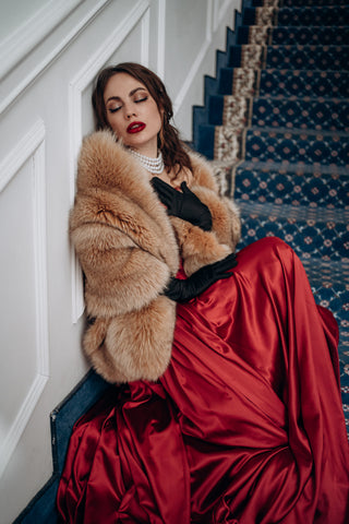 Tender Blue Fox Fur Wrap – Luxury Coffee Beige Fur Stole