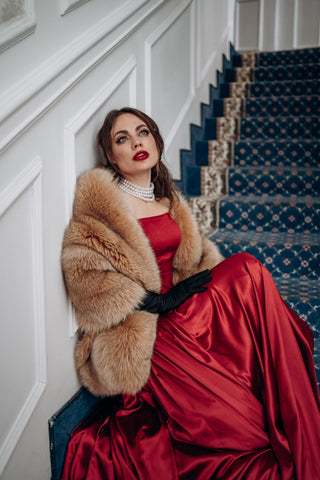 Tender Blue Fox Fur Wrap – Luxury Coffee Beige Fur Stole