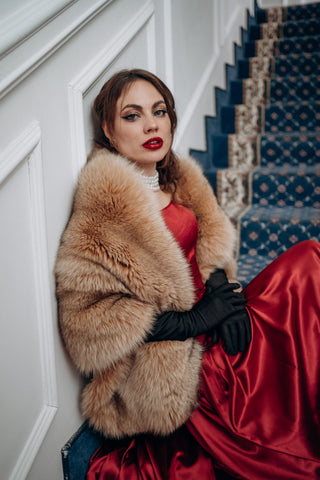 Tender Blue Fox Fur Wrap – Luxury Coffee Beige Fur Stole