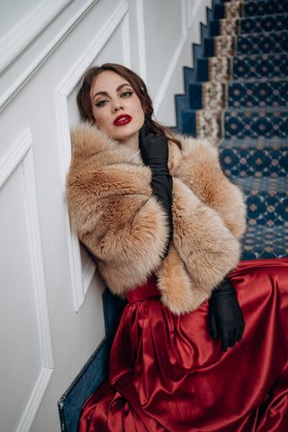 Tender Blue Fox Fur Wrap – Luxury Coffee Beige Fur Stole