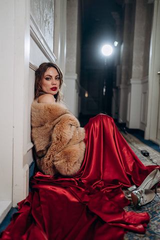 Tender Blue Fox Fur Wrap – Luxury Coffee Beige Fur Stole