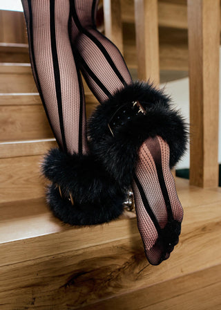 Blue Fox Fur Ankle Cuffs in Black 'Dream Keeper'